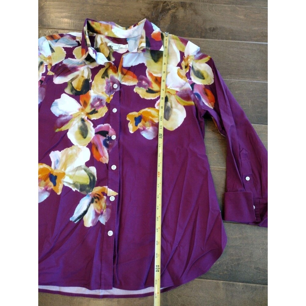 CHICO'S Women's purple floral long-sleeve button blouse shirt - 1.5 (US 10) - Picture 8 of 9